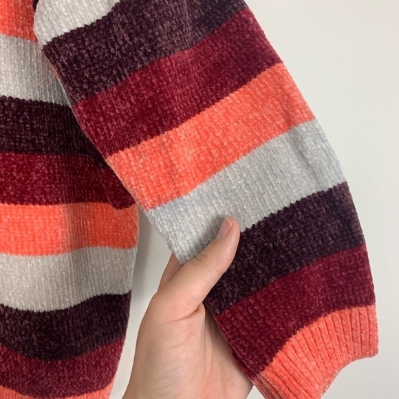Express V-Neck Velvet Chenille Striped Knit Sweater Medium - Picture 6 of 14